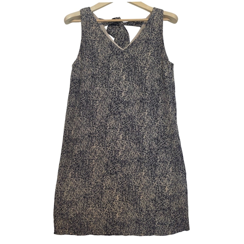 Mercer & Madison Silk Abstract Speckled Print Tie Back V-Neck Dress Navy Size 6